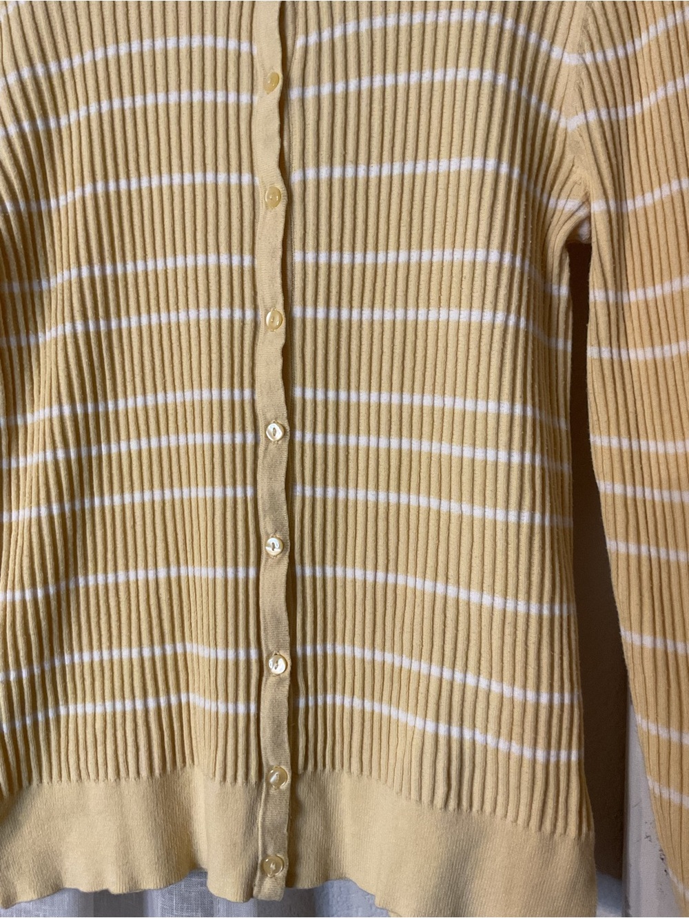 LOFT Yellow Striped Ribbed Cardigan - Picture 2 of 8